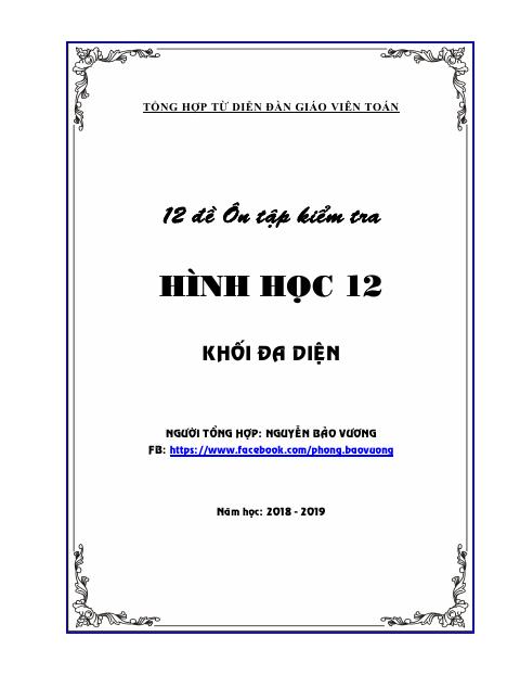 12 đề trắc nghiệm ôn tập kiểm tra 1 tiết Hình học 12 chương 1 có đáp án